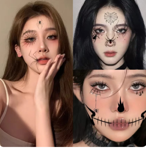 10 Sheets Halloween Black Spider Temporary Tattoo Face Stickers Waterproof