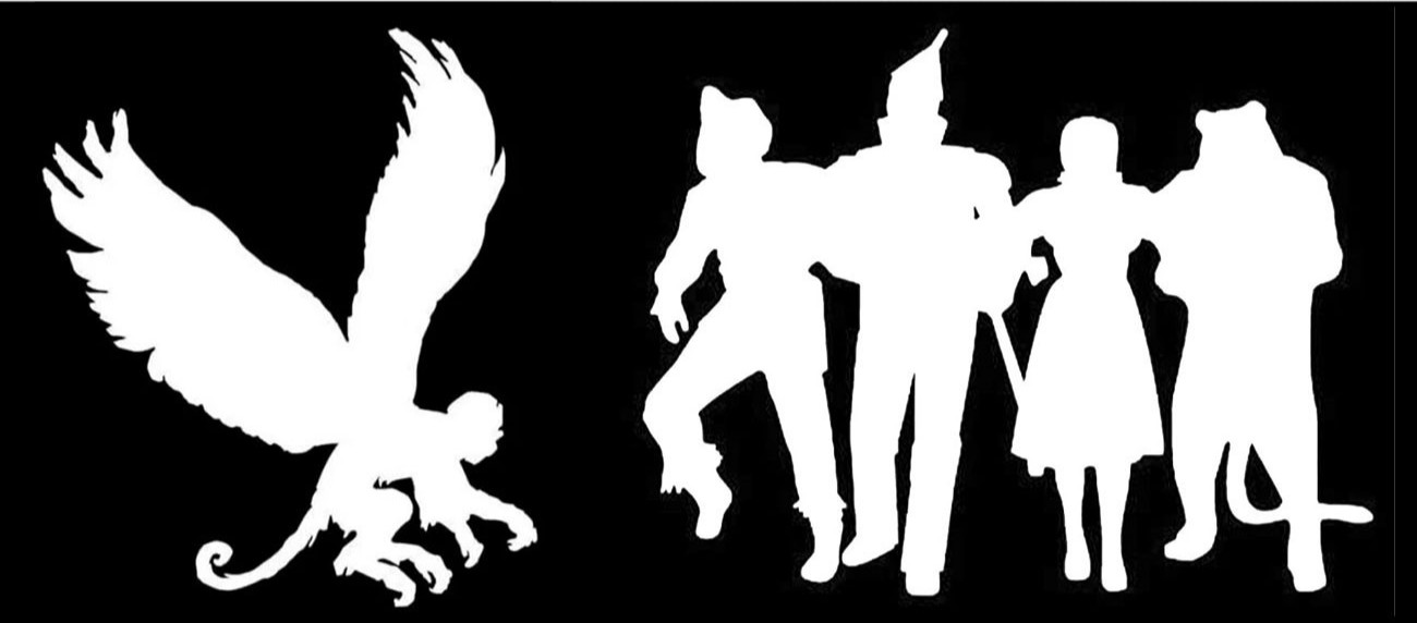 Wizard of Oz Silhouette & Flying Monkey White / Black Vinyl Decal Vehicle Window