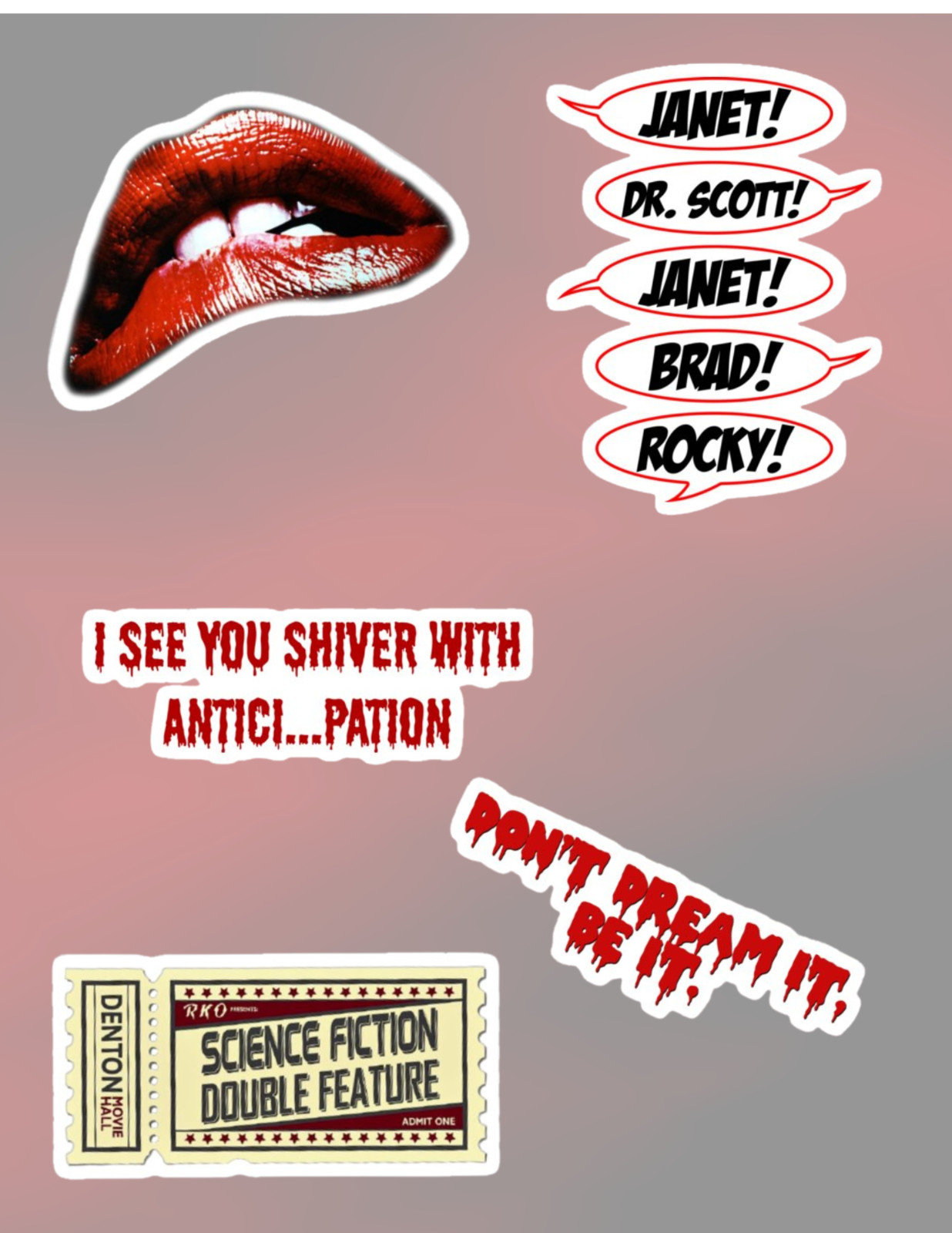 Rocky Horror Show Movie 70's 5pc Sticker Pack