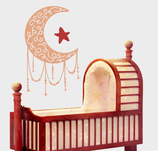 FANCY MOON & STAR LARGE WALL VINYL DECAL 22X36" YOUR CHOICE OF COLOR CUSTOM MADE
