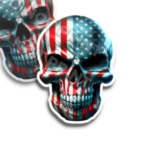 American Flag Skull Red White Blue Tattoo Art Patriotic Decal RatRod C37031 2pk