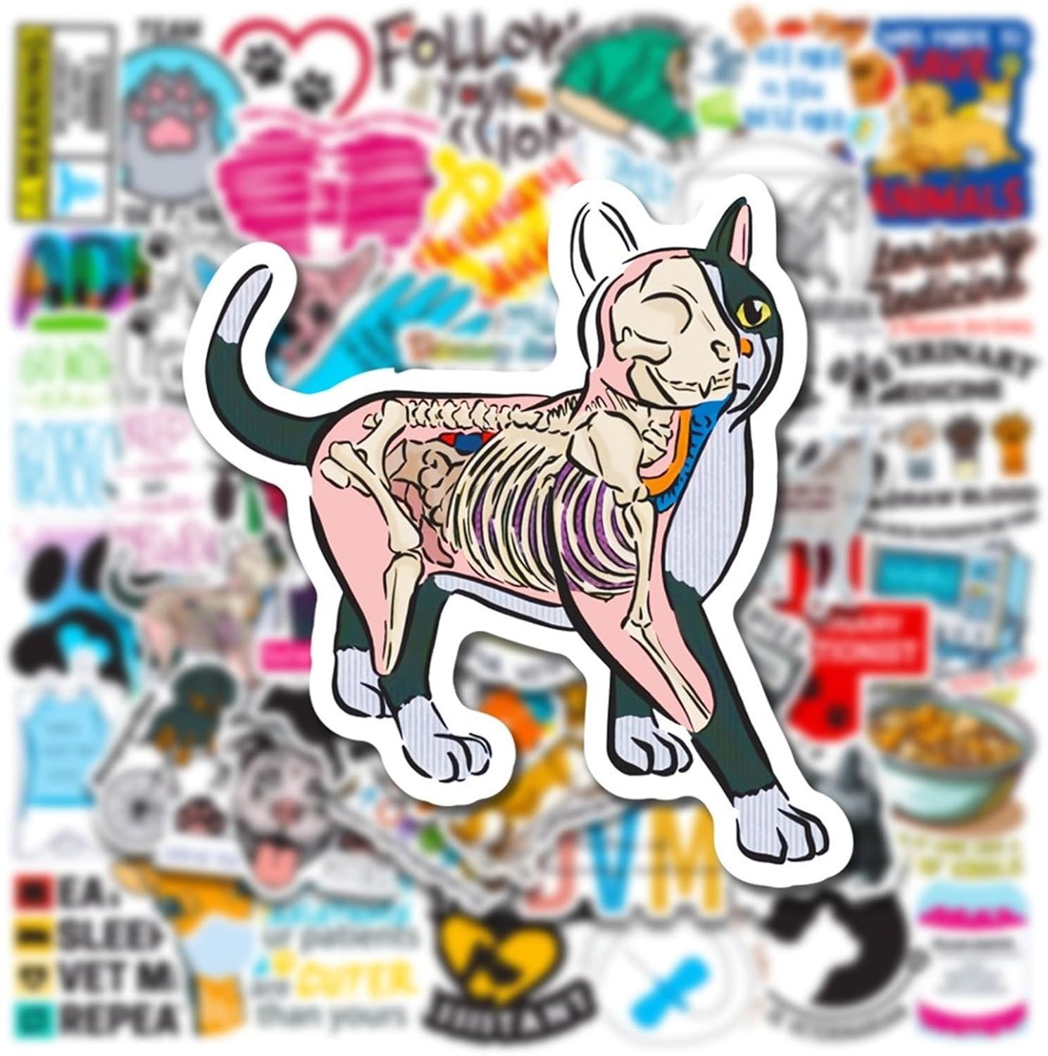 50 Pcs Waterproof Veterinary Stickers – Cute Decals for Teens & Animal Lovers