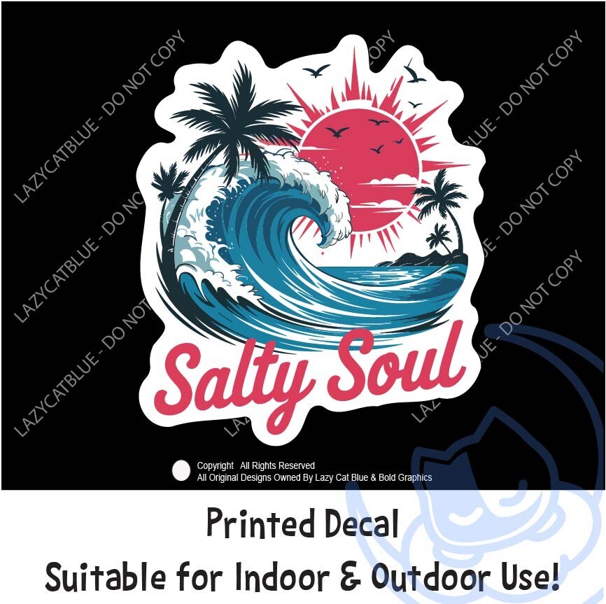 Beach Soul Decal Sticker Tropical Vacation Salt Sand Ocean Palm Trees Waves Surf