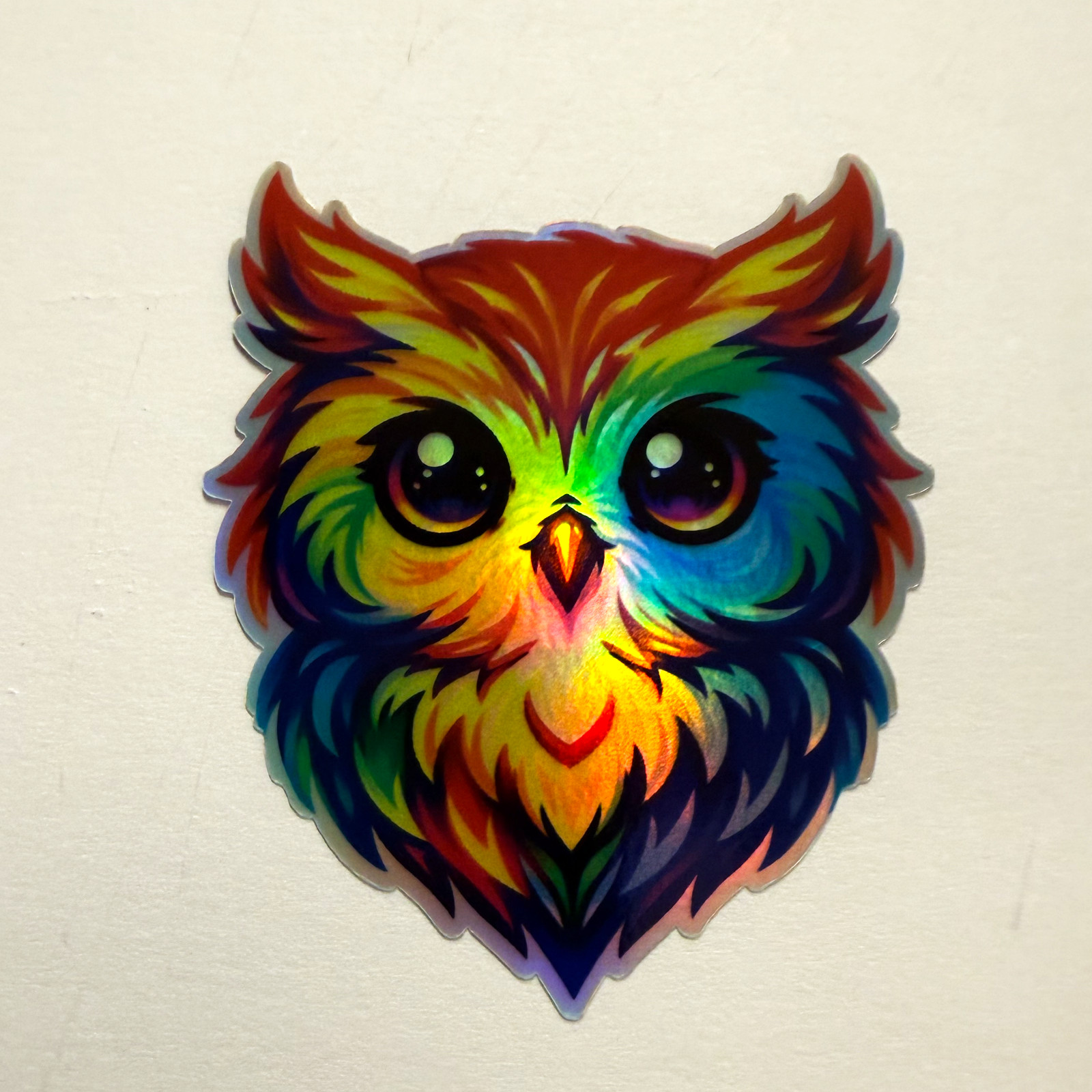 Holographic Rainbow Owl Head Vinyl Sticker 2-Pack 2" Die-Cut Decal