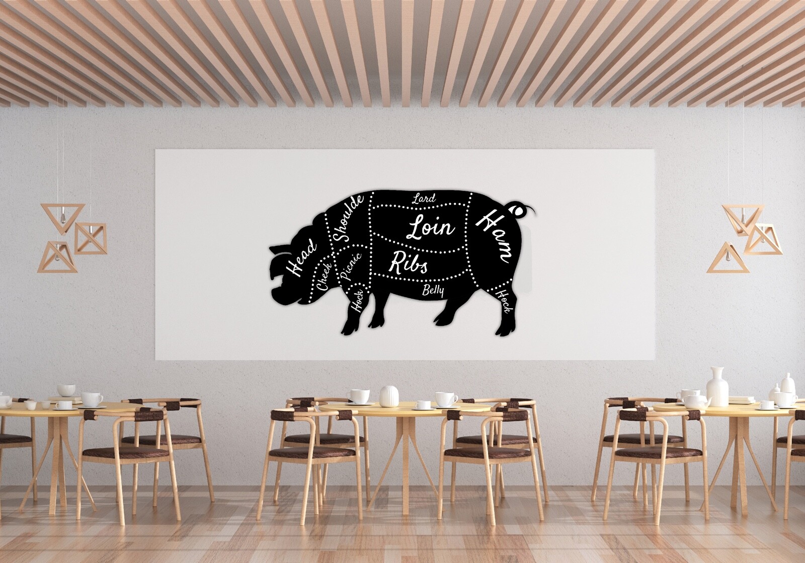 Restaurant Wall Decor Pig Pork Diagram Steak Cut Vinyl Sticker Decal Store Sign