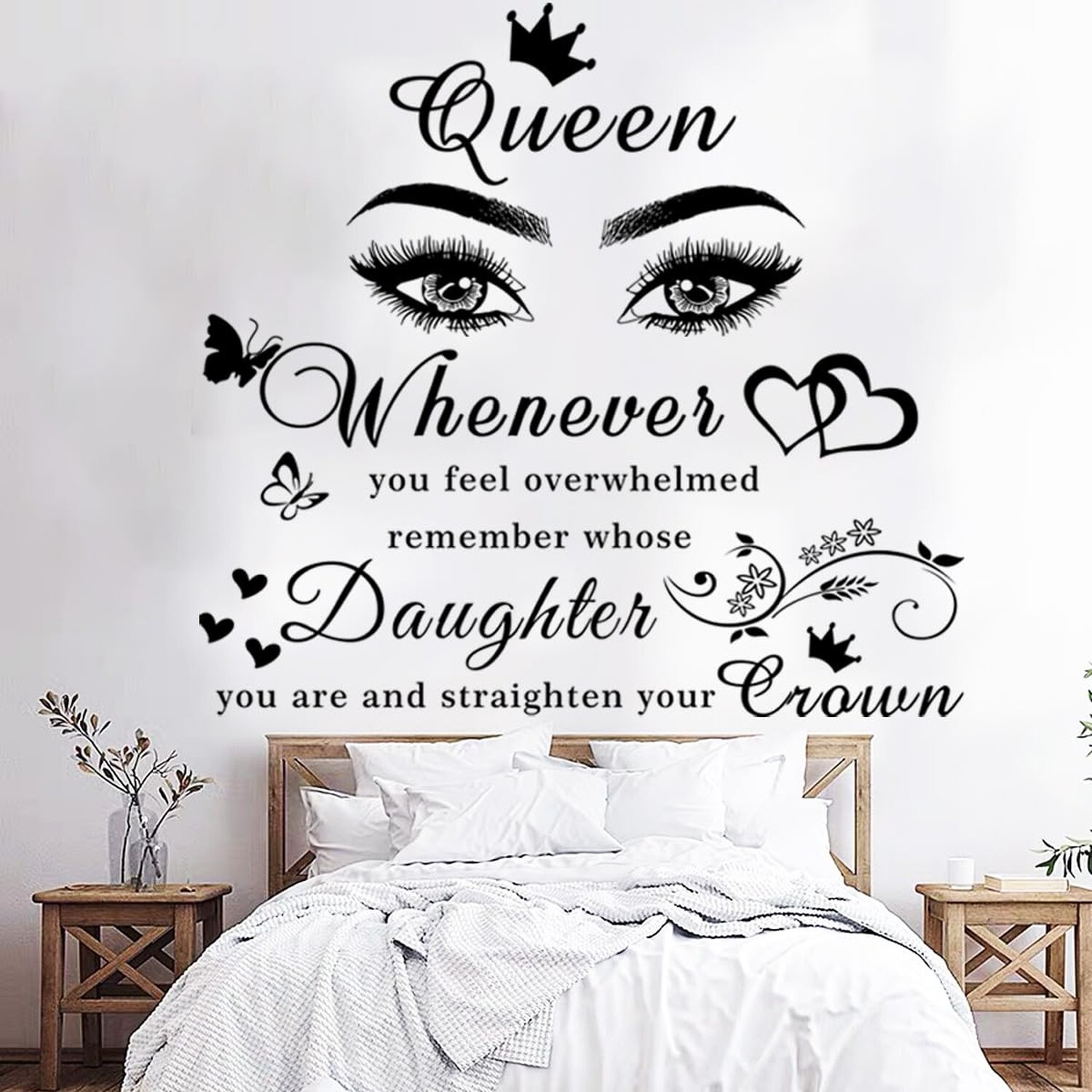 Girls Inspirational Wall Stickers Wall Art Quote Queen Wall Decals Positive M…