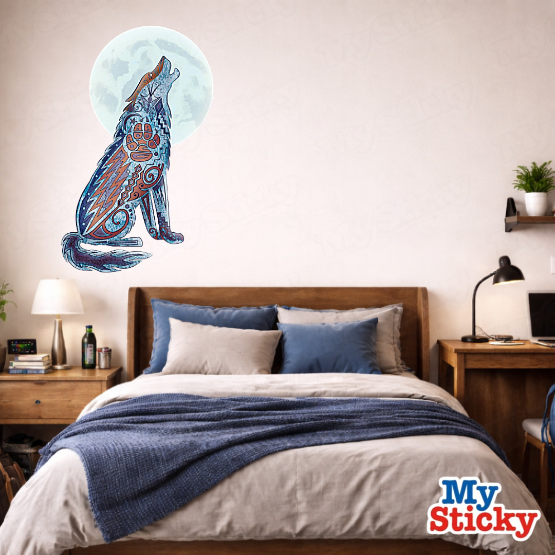 Howling Wolf Moon Wall Decal Tribal Boho Geometric Wall Art Room Southwest Decor