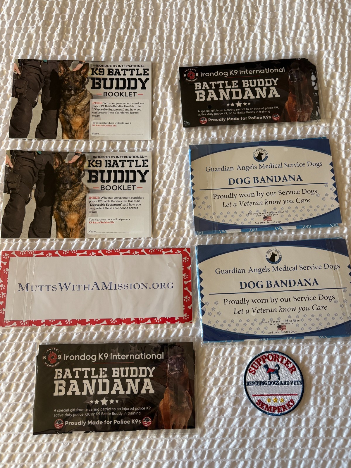 Service Dog Bandana & Patch Lot – 4 Bandanas – 2 Patches – 2 Booklets