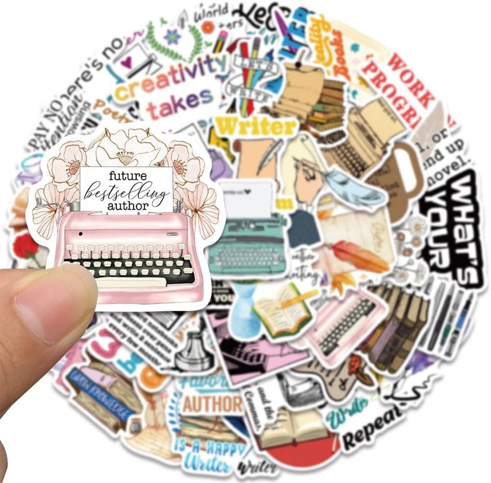Writer Stickers |50Pcs Author Waterproof Vinyl Decals for Water Bottles Laptop L