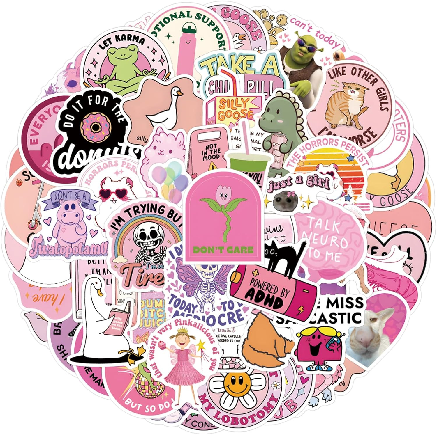 110 PCS Pink Funny Stickers for Adults, Meme Stickers for Women Teens