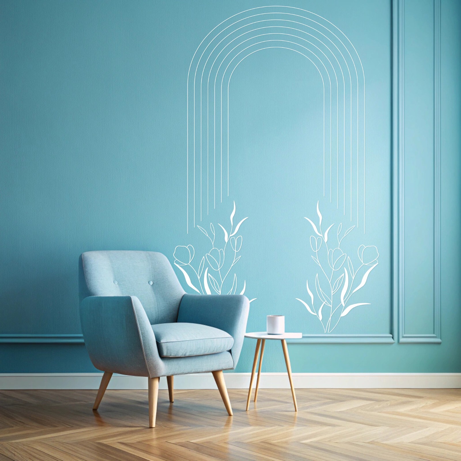 Minimalist Arch Floral Wall Decal – Modern Line Art Vinyl Sticker se269