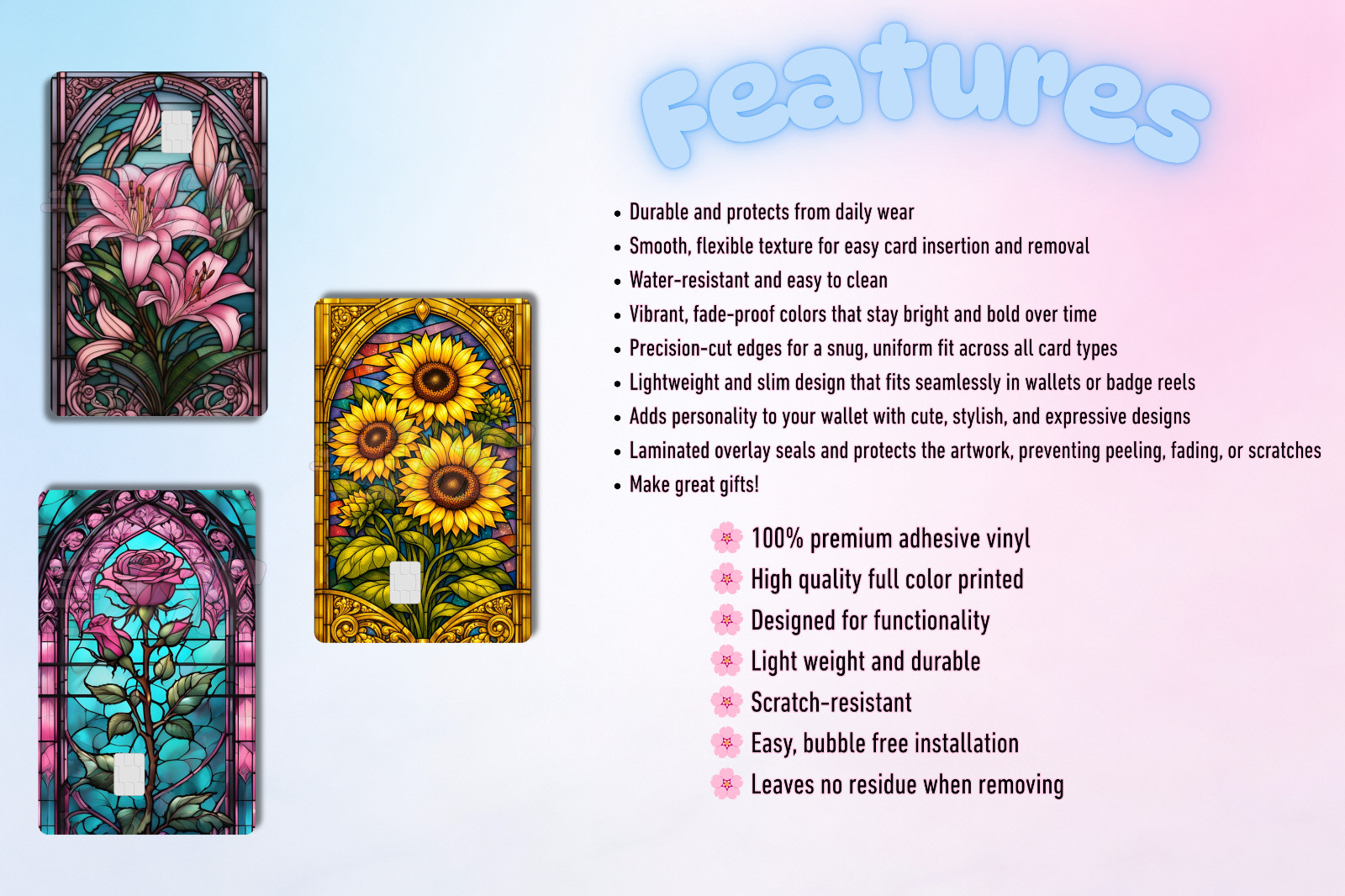3‑Pack Flower Inspired Card Skins –Vinyl Credit & Debit Card Covers | Durable
