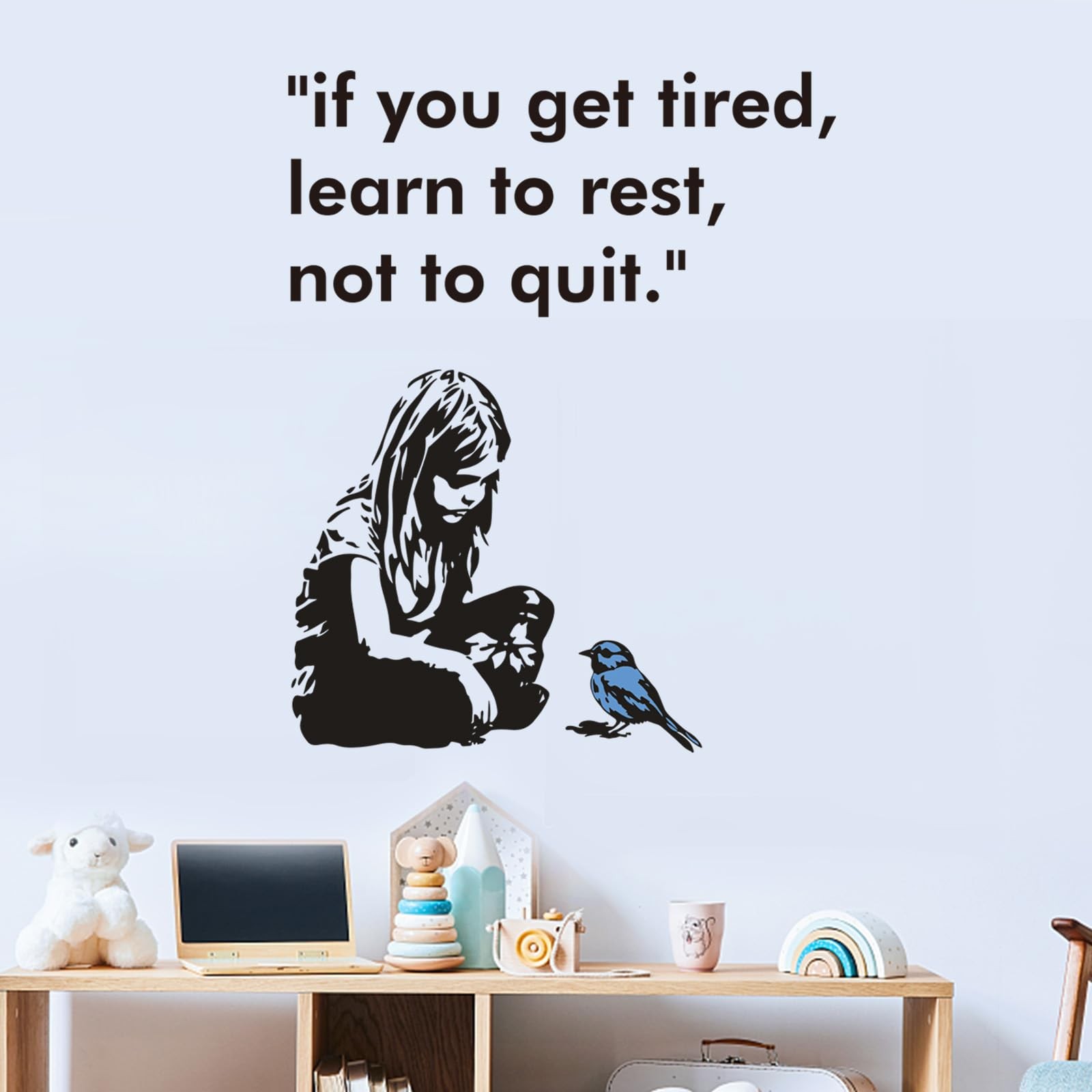 PLIGREAT Banksy Girl and Bird Wall Stickers Removable Vinyl Wall Decals Stree…