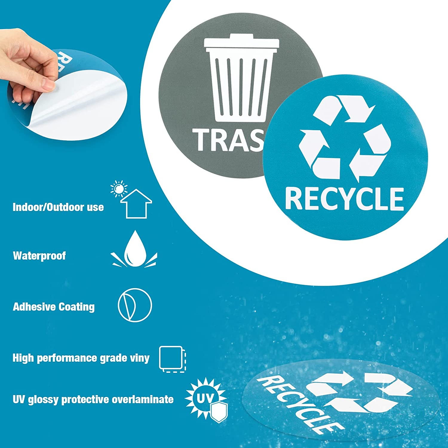 8 Pack for Trash Can Large Sign Garbage Recycling Sticker Reuse Recycle Vinyl P