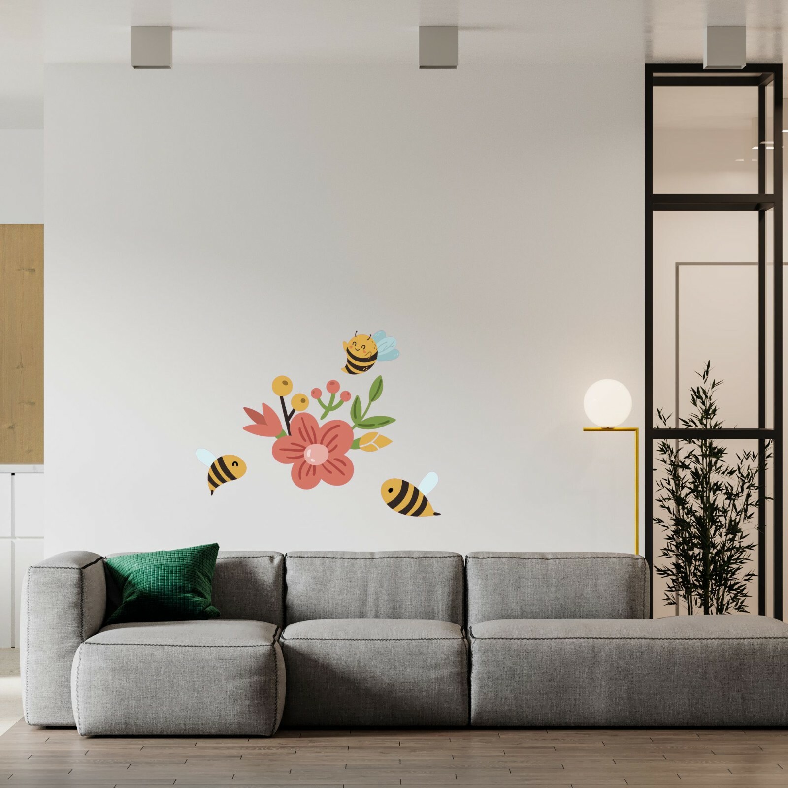 Vinyl Kids Bedroom Honey Bees Decor Multicolored Flowers Design Home Wall Decal