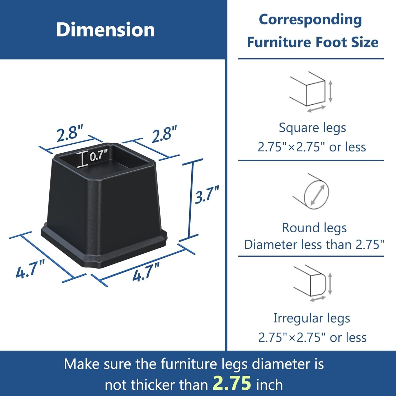 Bed Risers 3 Inch Heavy Duty, Furniture Risers for Bed Frame, Couch, Desk, Chair