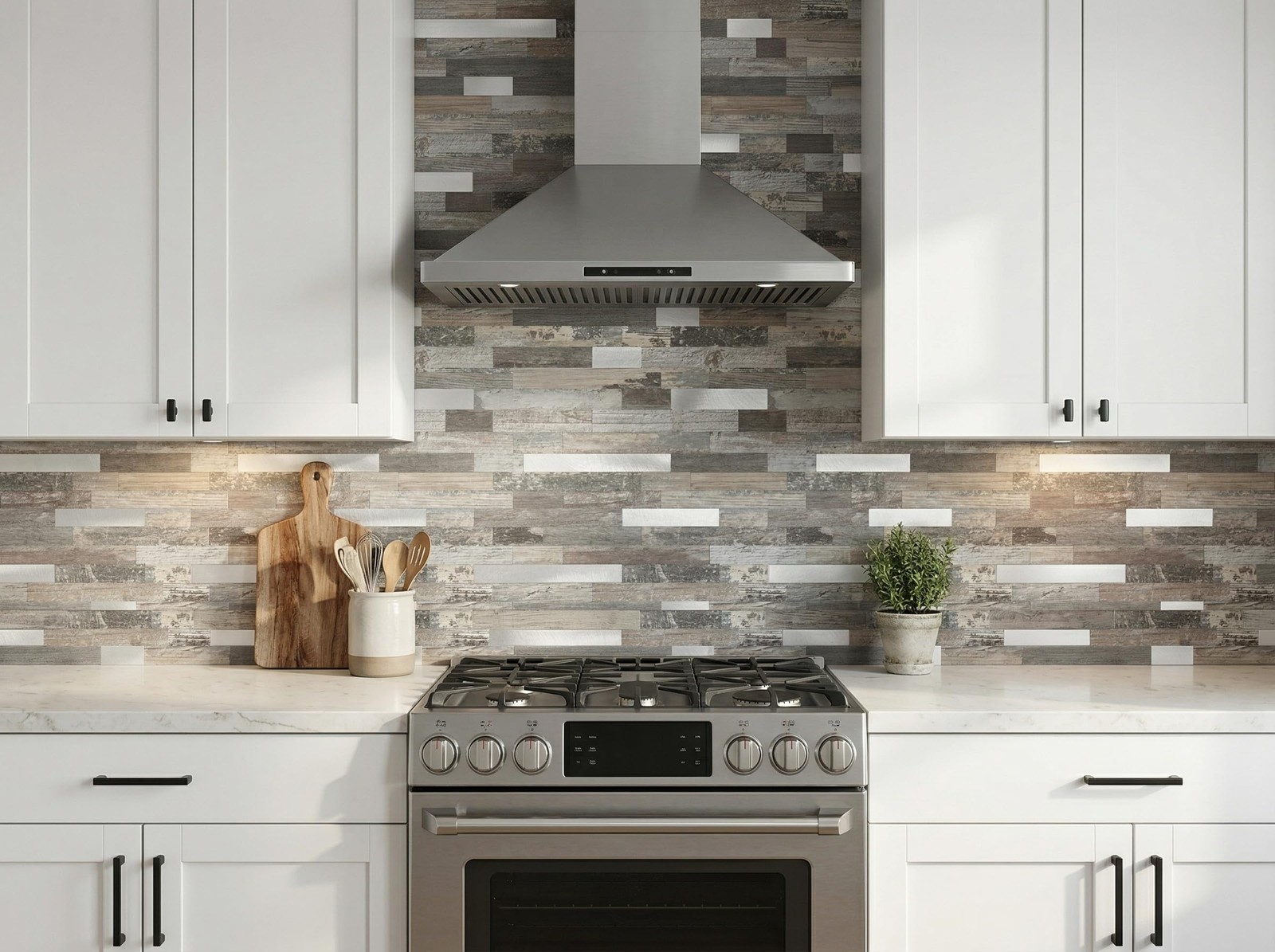 Yipscazo 2026 Upgrade Peel and Stick Wood Metal Tile Backsplash, Stick on Tiles