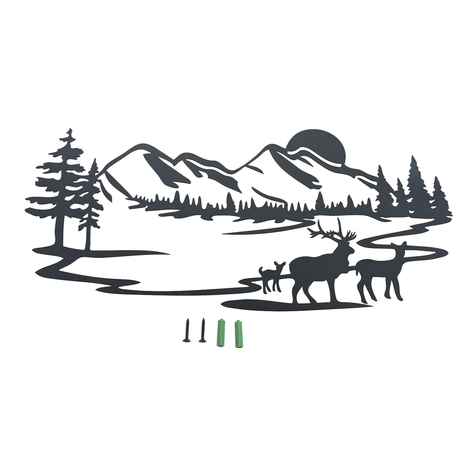 Metal Deer Mountain Sunrise Wall Art Decoration for Living Room Bedroom Kitchen