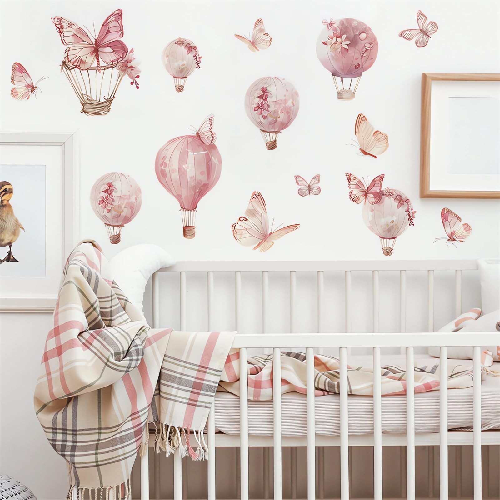 Pink Butterfly Hot Air Balloon Large Wall Stickers, sacinora DIY Art Wall Dec…