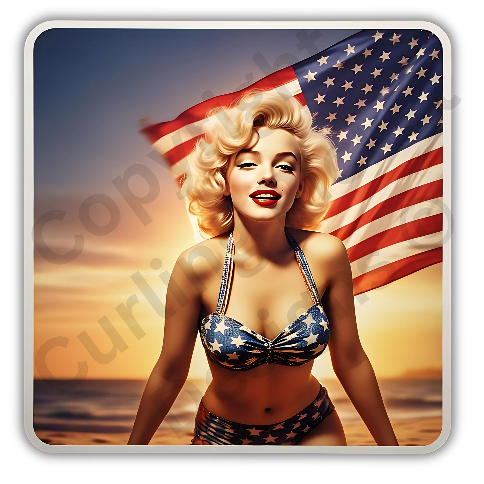 Patriotic American Flag Marilyn Monroe Square Sticker Sexy 3" Vinyl Sticker