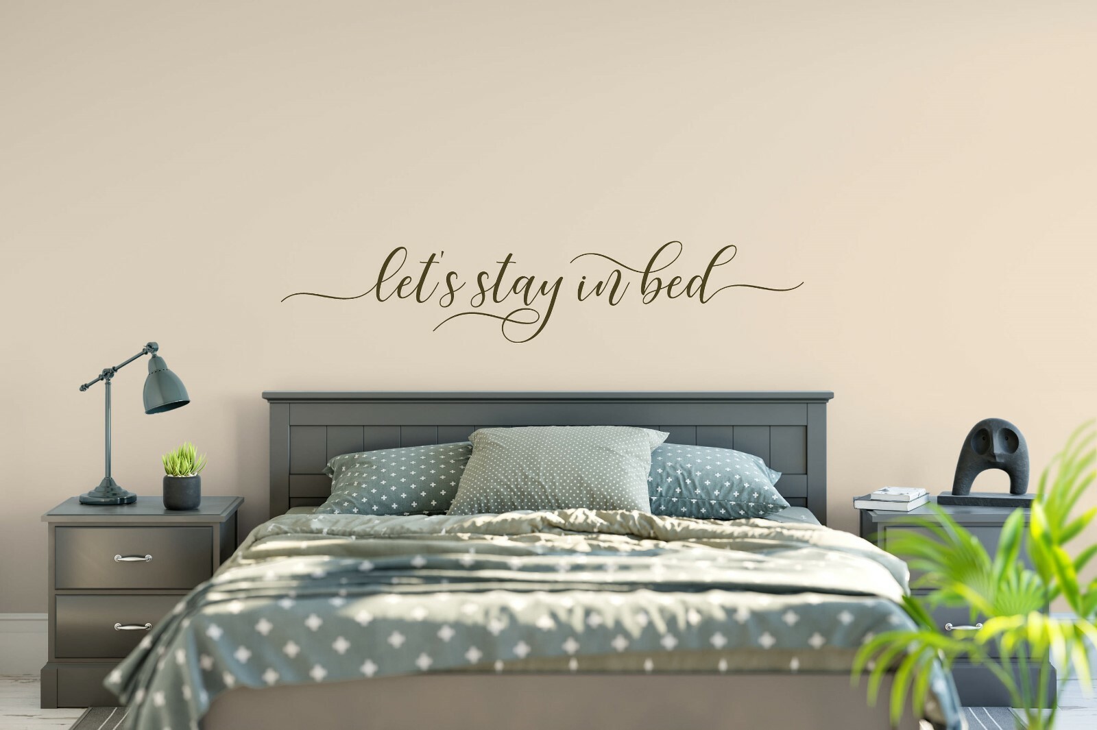LET'S STAY IN BED Couple Love Vinyl Wall Decal Decor Words Home Saying Quote