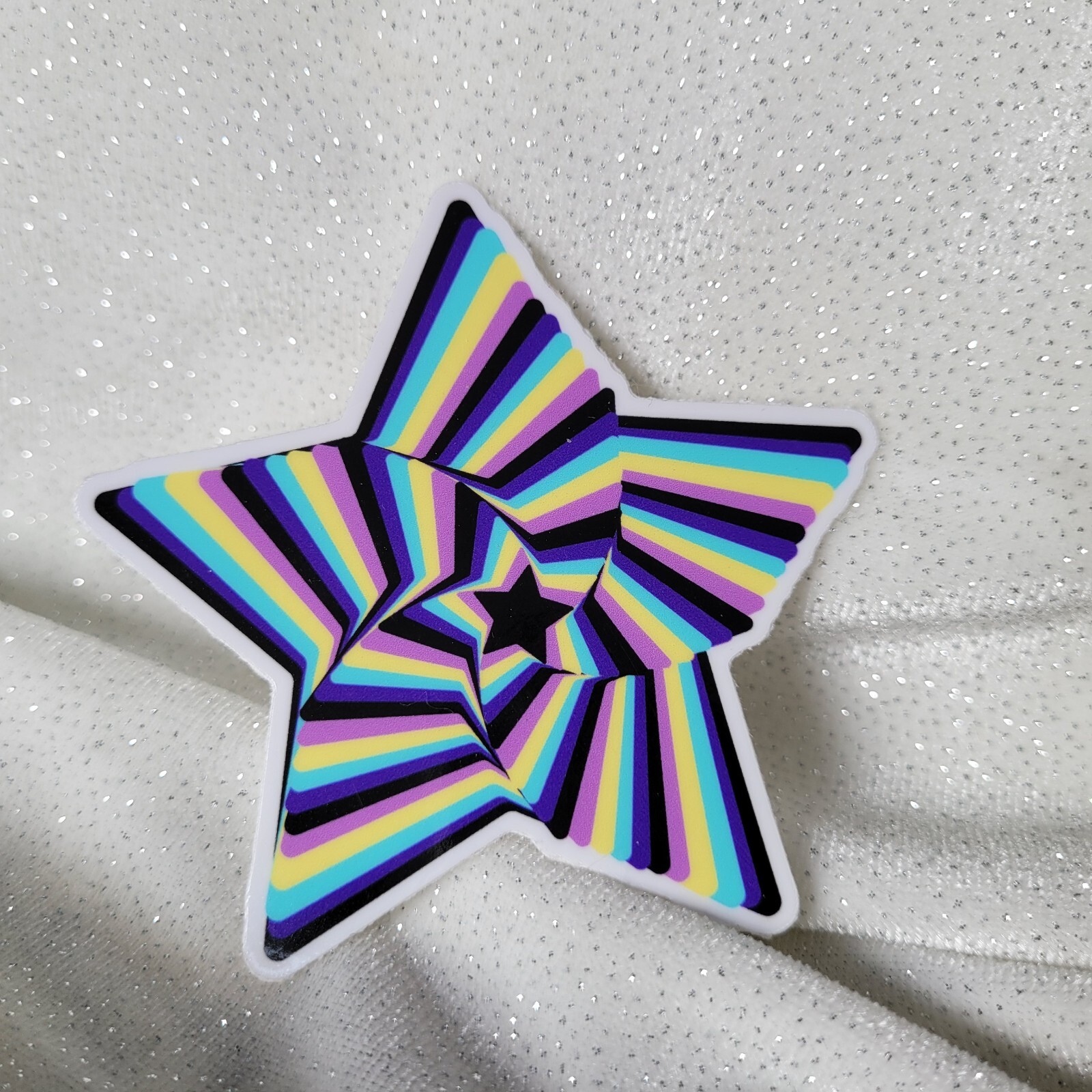 STKR081 Black Purple Aqua Yellow Pink Twisted STAR Shaped Sticker | Psychedelic