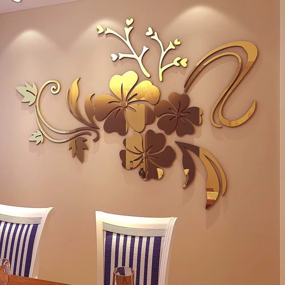 Flower Acrylic Mirror Wall Stickers Bedroom 3D Wall Stickers Living Room