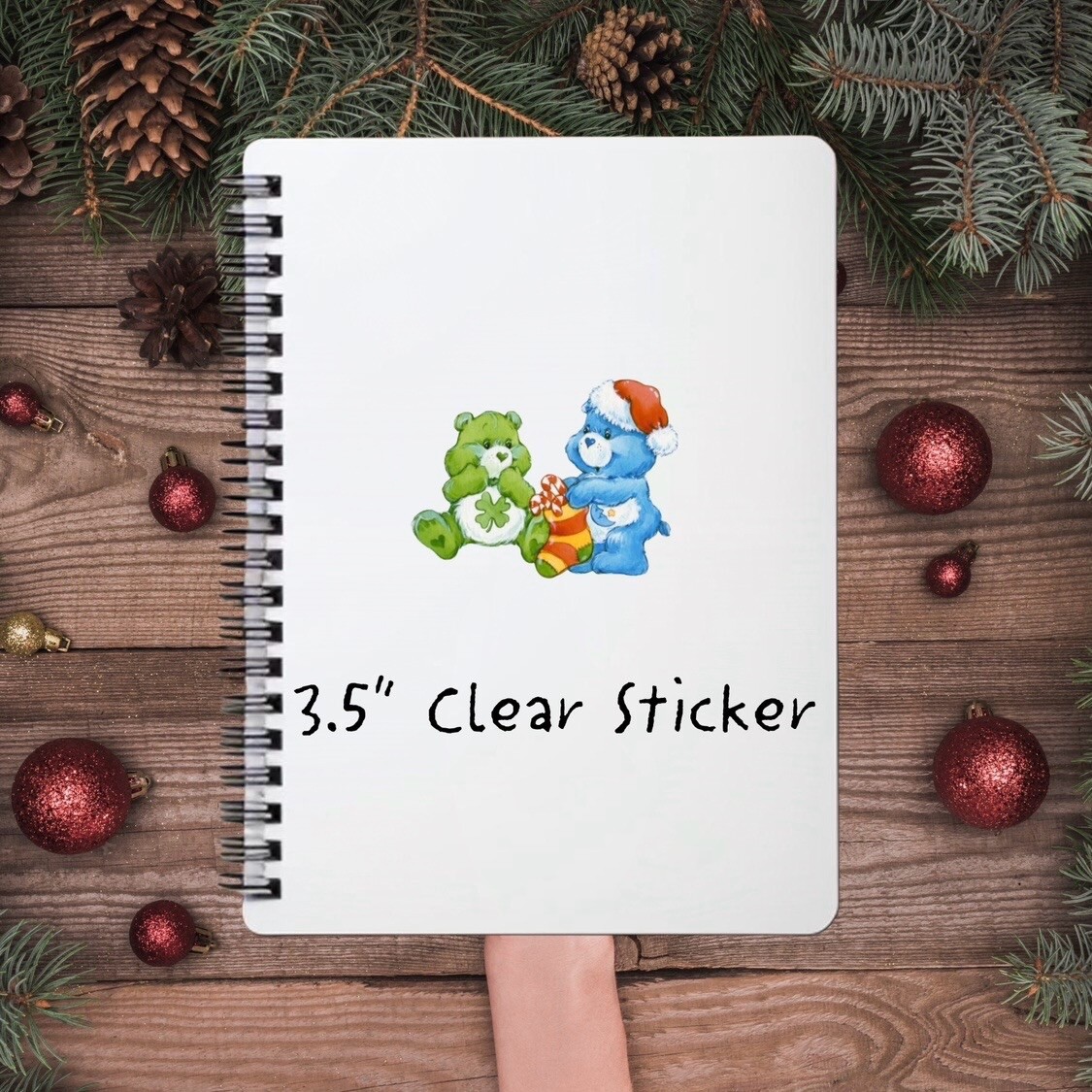 Care Bears Sticker SET OF 5, Clear Decals 3.5” Bear Cousins Christmas Series 1