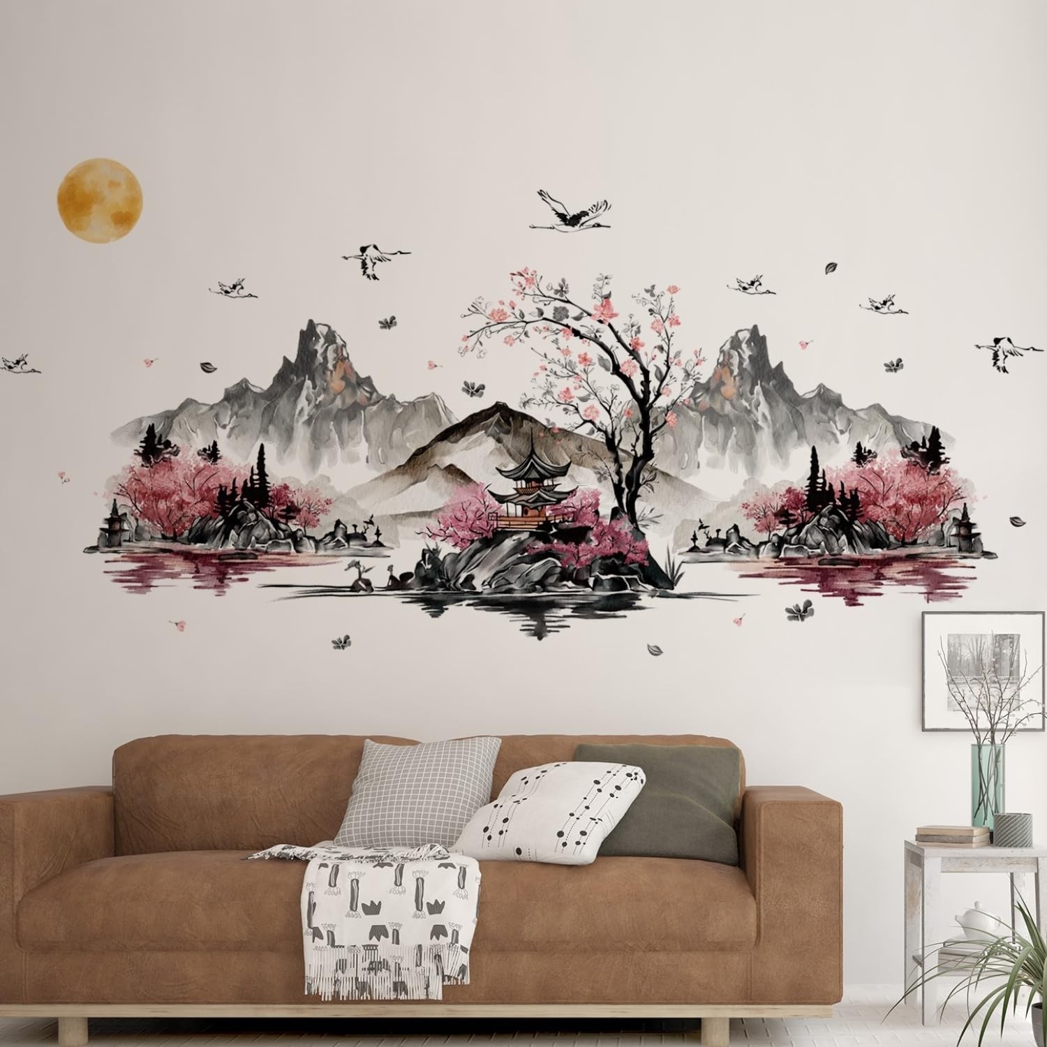 Chinese Style Wall Stickers Ink Mountain Flower Tree Wall Decals DIY Peel and…