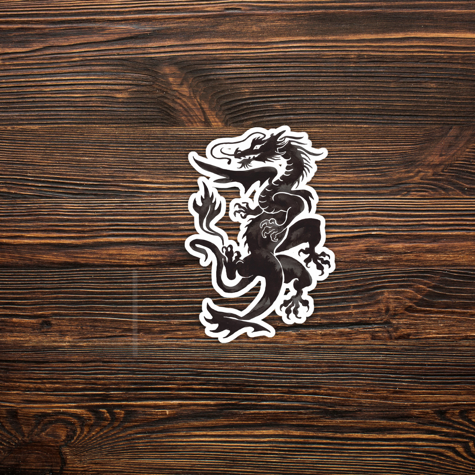 Fierce Oriental Dragon Sticker – Black Ink Mythical Serpent Decal for Laptops, W