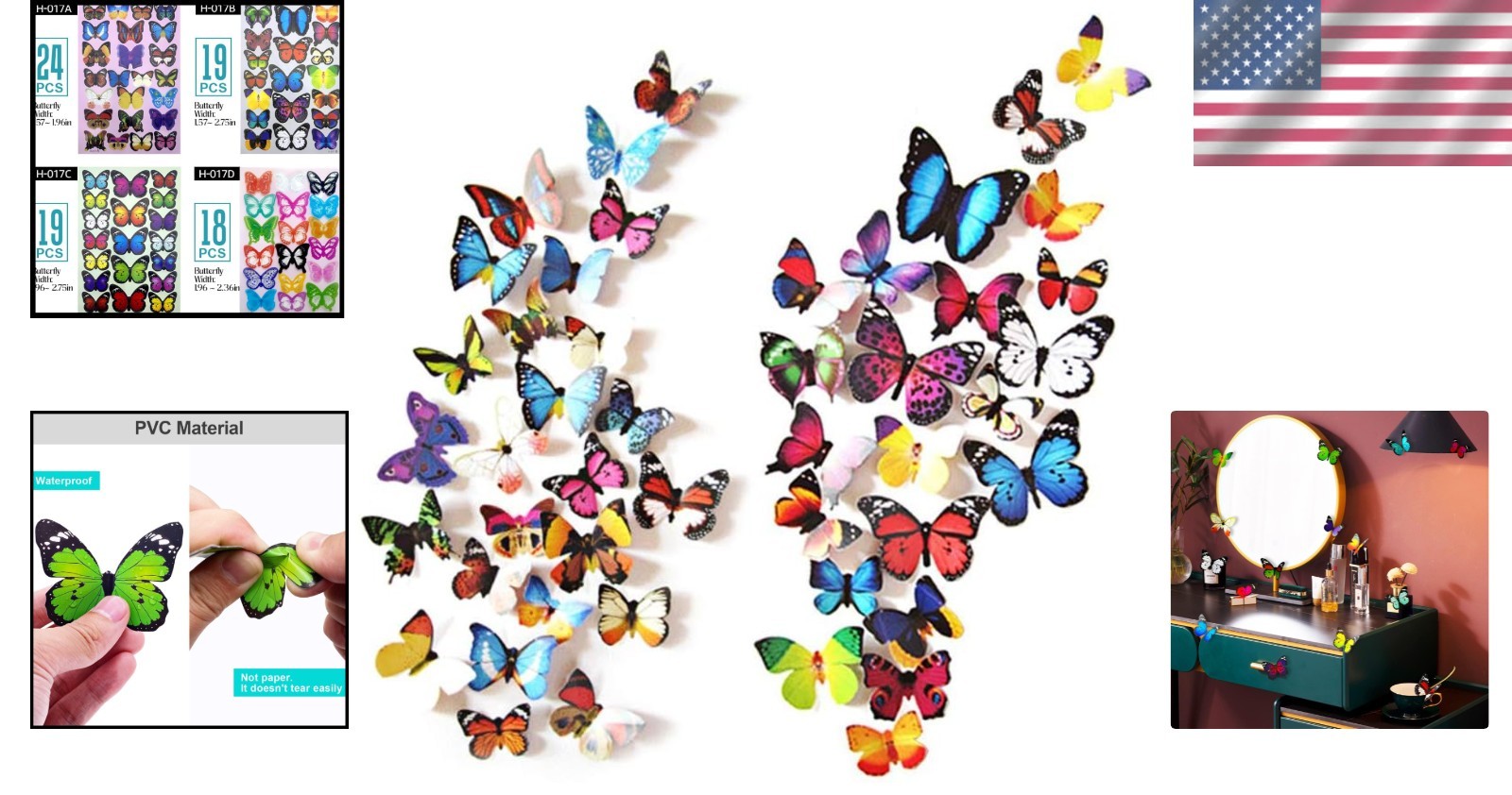 Lifelike 80 PCS Plastic Butterfly Stickers – Reusable & Easy to Apply Decor