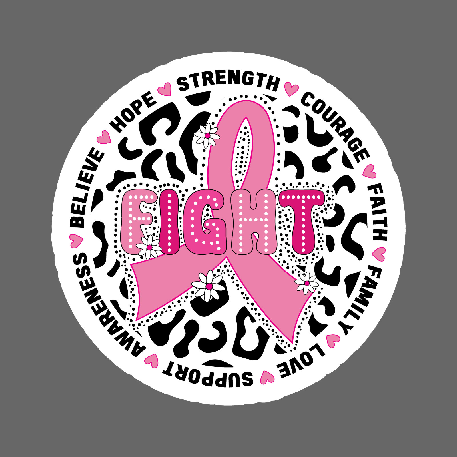 Breast cancer sticker vinyl decal fight pink ribbon leopard awareness