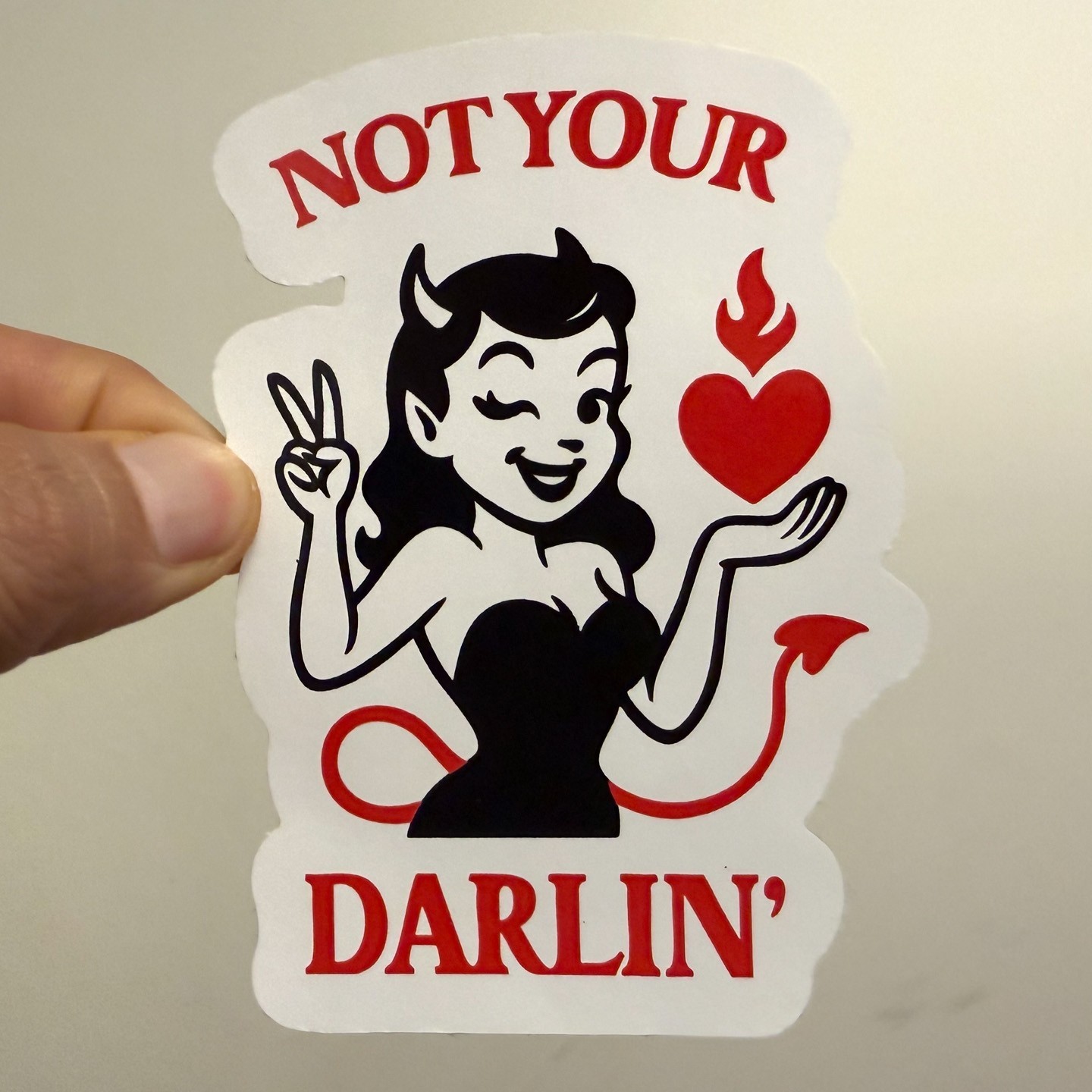Not Your Darlin Sticker 4×3 Retro Devil Girl Decal Vintage Pinup Rockabilly Art