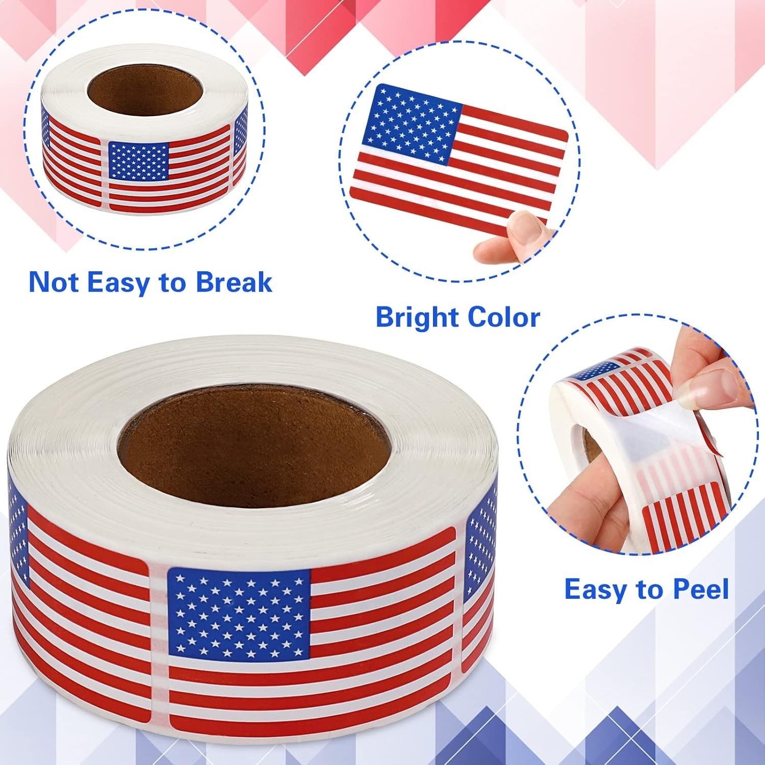 SANNIX 500 Pcs American Flag Sticker Roll,2 X 1.22 Inch US Flag Decal, USA Patri