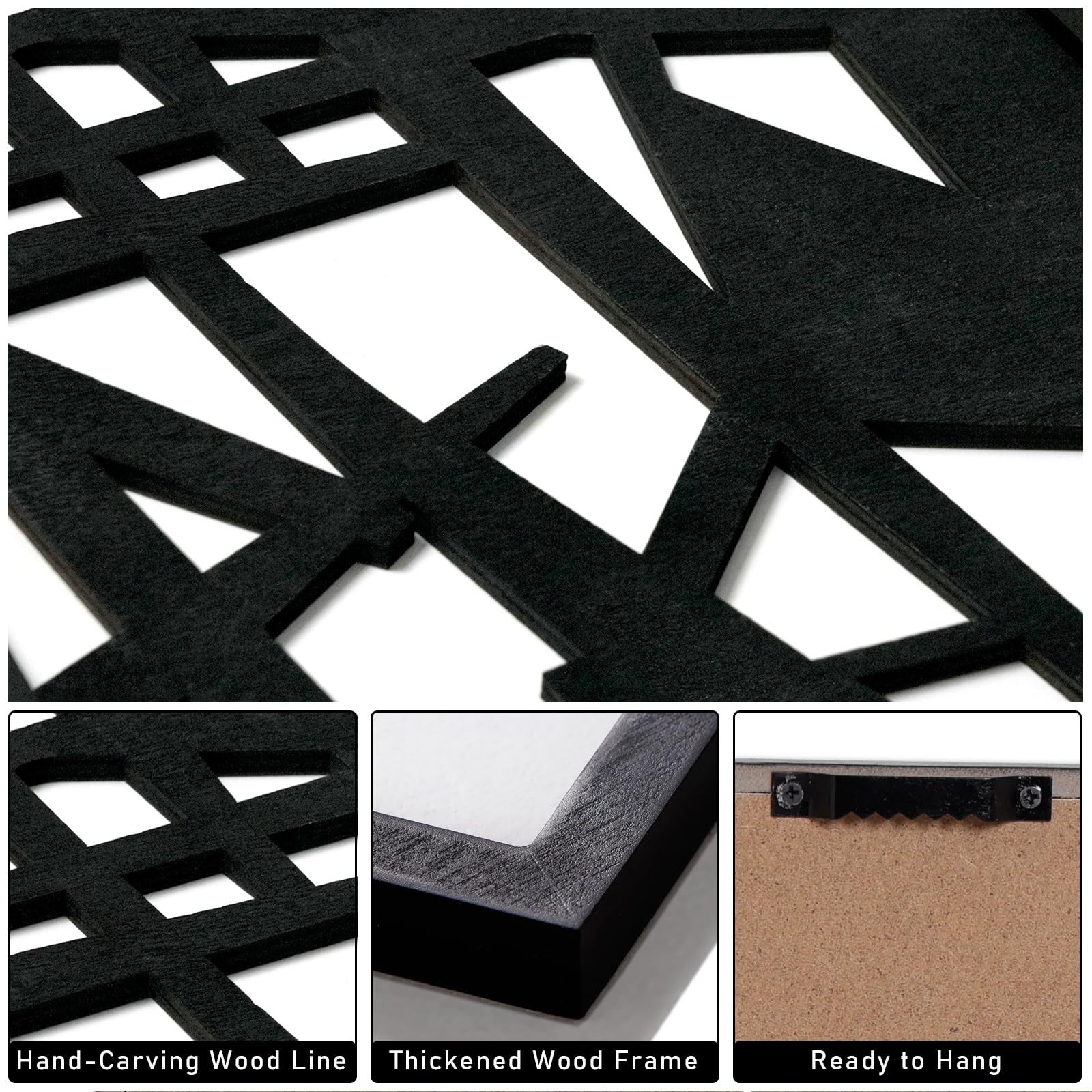 3D Wood Abstract Wall Art, Framed Black and White Wall Art, Modern Minimalist…