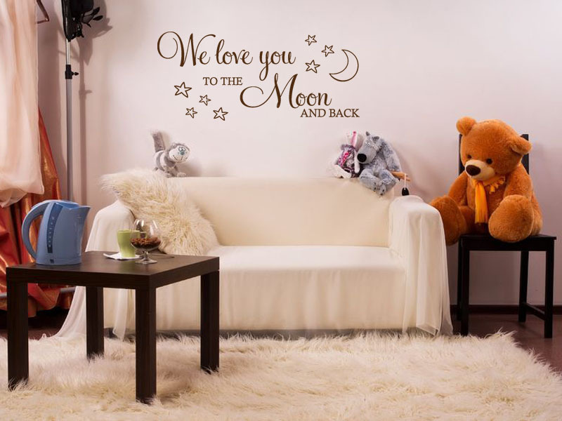 Childs Wall Quote "We Love You To The Moon And Back" Wall Art Sticker, Decal