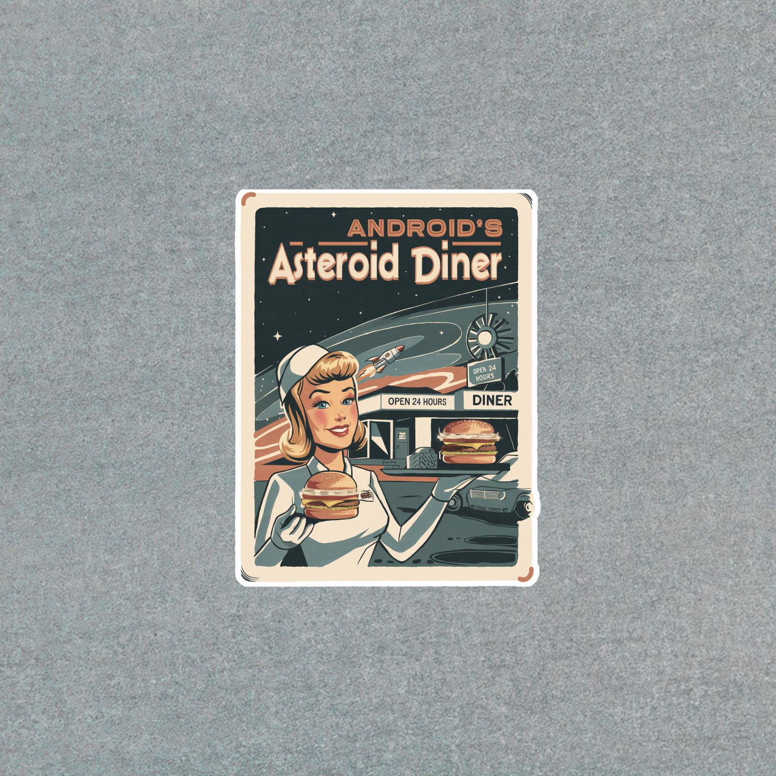 Retro Sci-Fi Android's Asteroid Diner Sticker – Open 24 Hours #3448