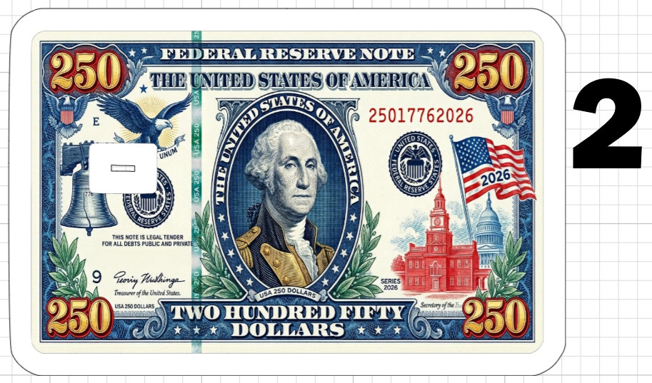 250 Dollar Bill Credit Debit Gift Card Skin ATM Sticker America USA Birthday US