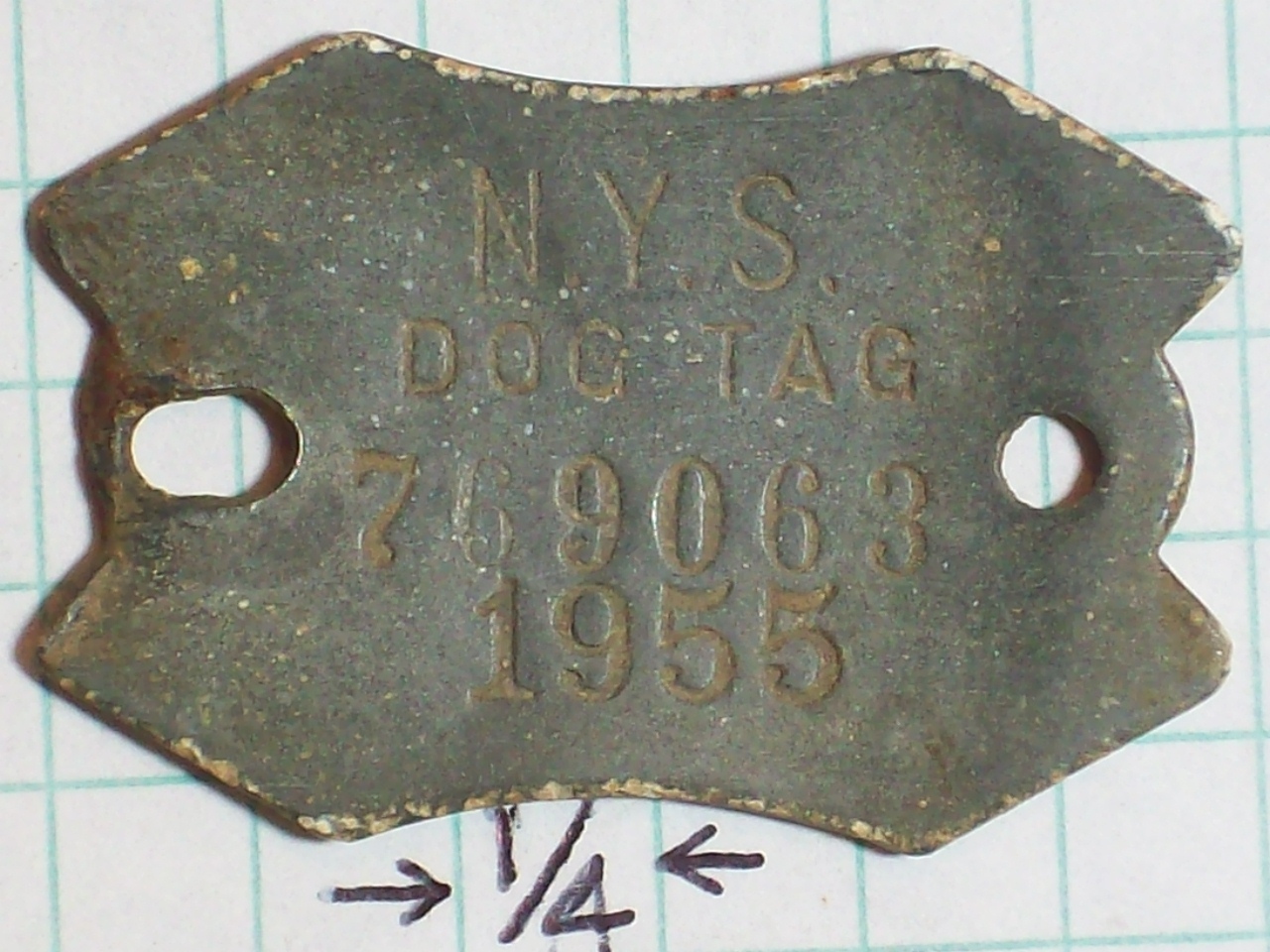 CANINE DOG TAG 1955 N.Y.S. DOG TAG 769063 METAL RECTANGULAR CONCAVE SIDES BEVELE