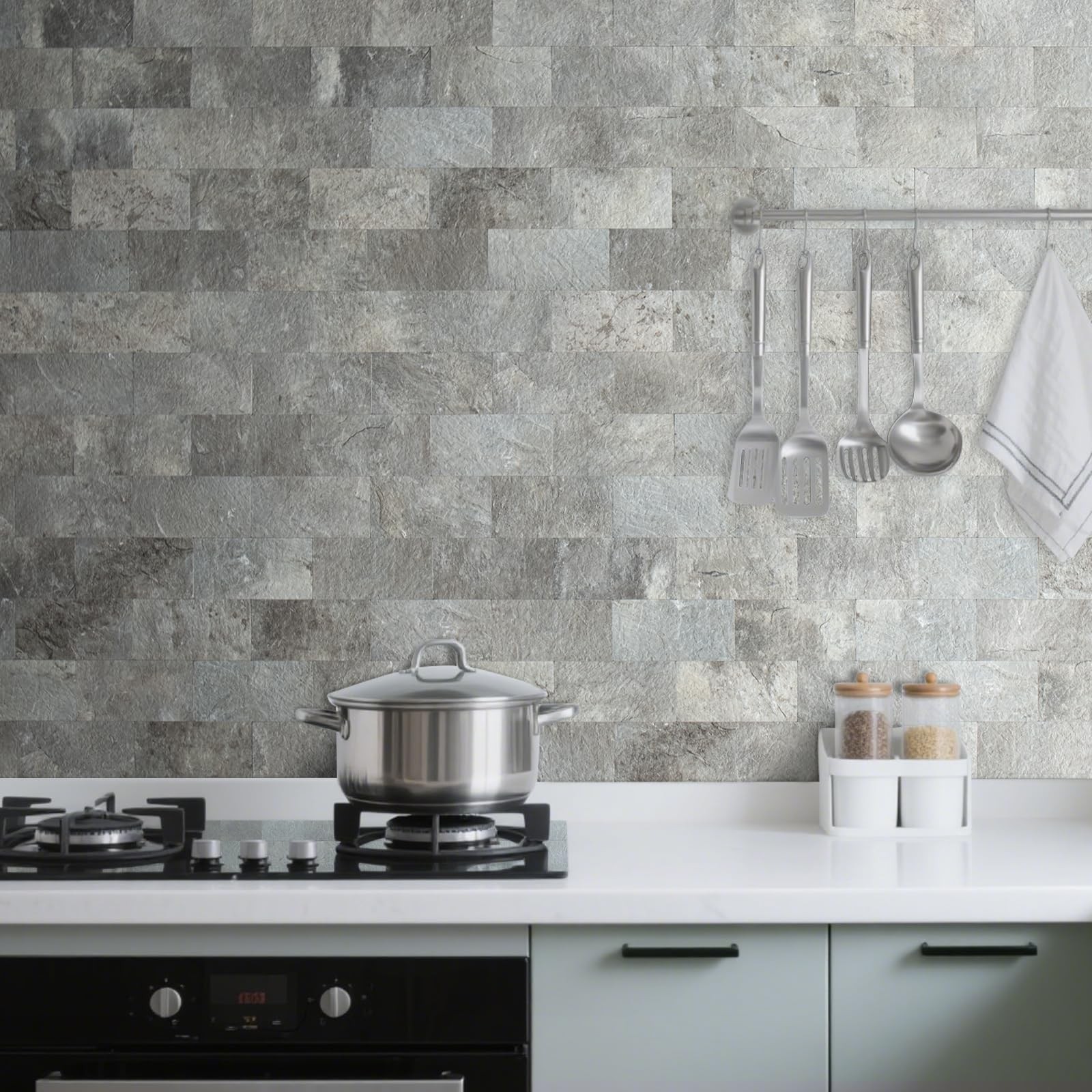 100 Piece Mountain Rock Peel and Stick Backsplash Wall Tiles, 3" x 6" PVC Fau…
