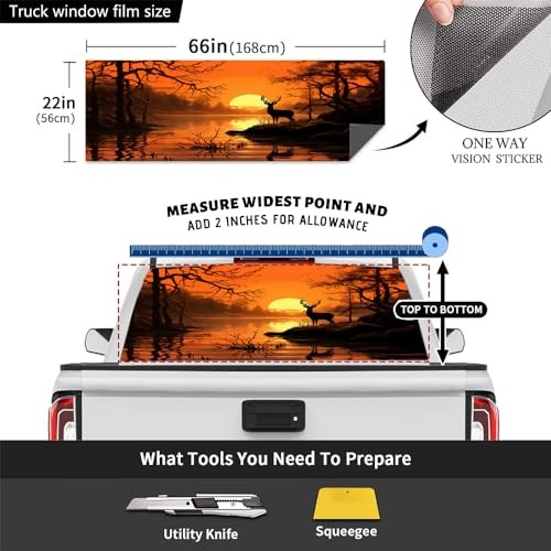 Watercolor Deer Pickup Truck Decals Rear Window, Rustic 22W x 66L inch Style-3