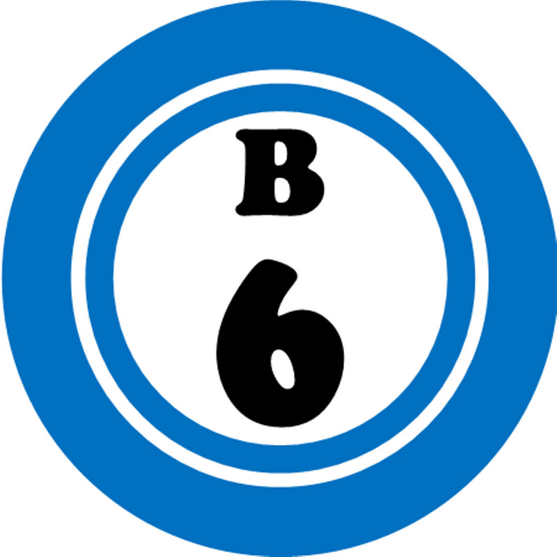B 6 B6 Bingo Ball – 3 Inch Circle Sticker 3" x 3" – Hobby Number Board Lucky