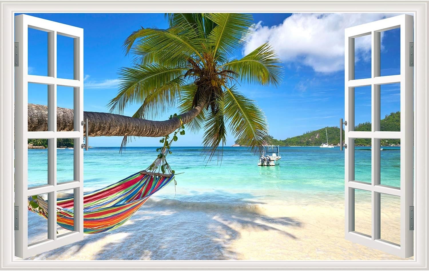 Beach Seascape Fake Window Decal for Living Room