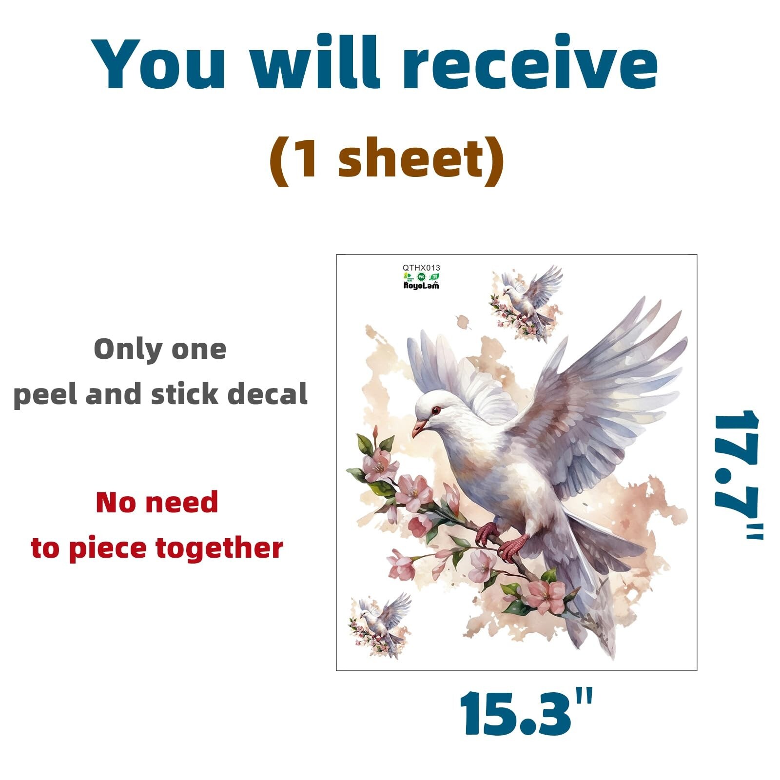 Watercolor Soaring Dove Birds Wall Stickers Nursery Animal Wall Decals for Ki…