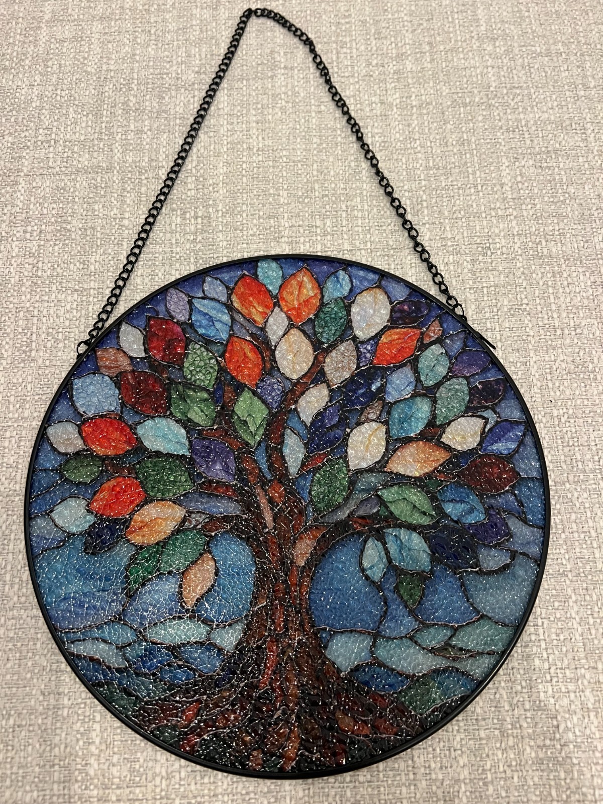 10 in. Stained Glass Sun Catcher, Blue Tree of Life Window Hanging