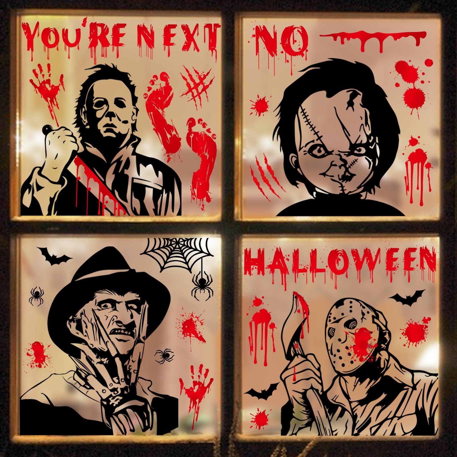 Auzesto 60Pcs Scary Halloween Decoration Window Clings, 9 Horror Characters