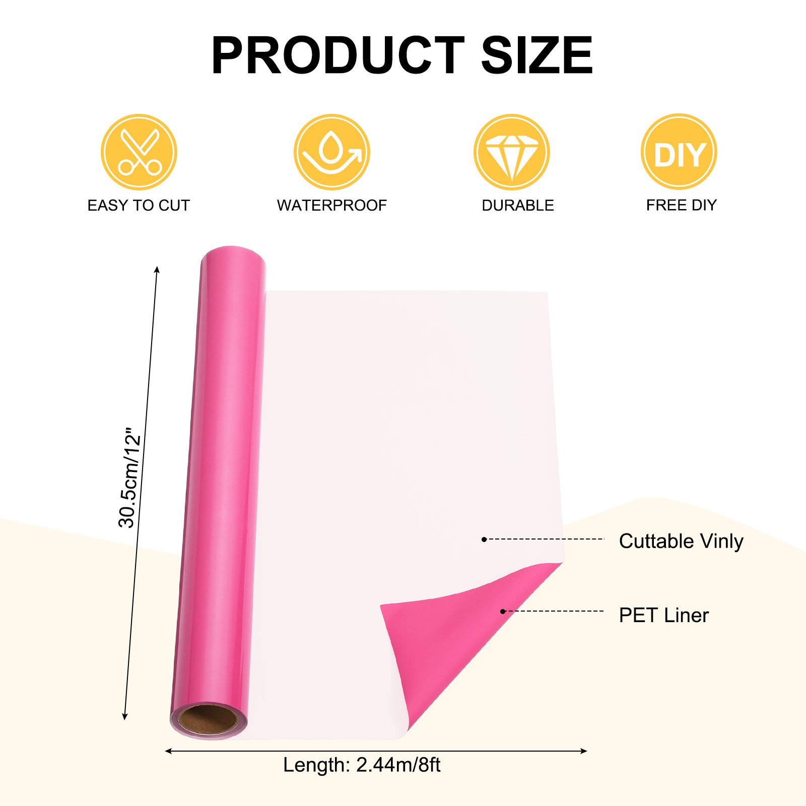 Pink Fluorescent Permanent Vinyl, 12"" x 8ft Roll for Brand