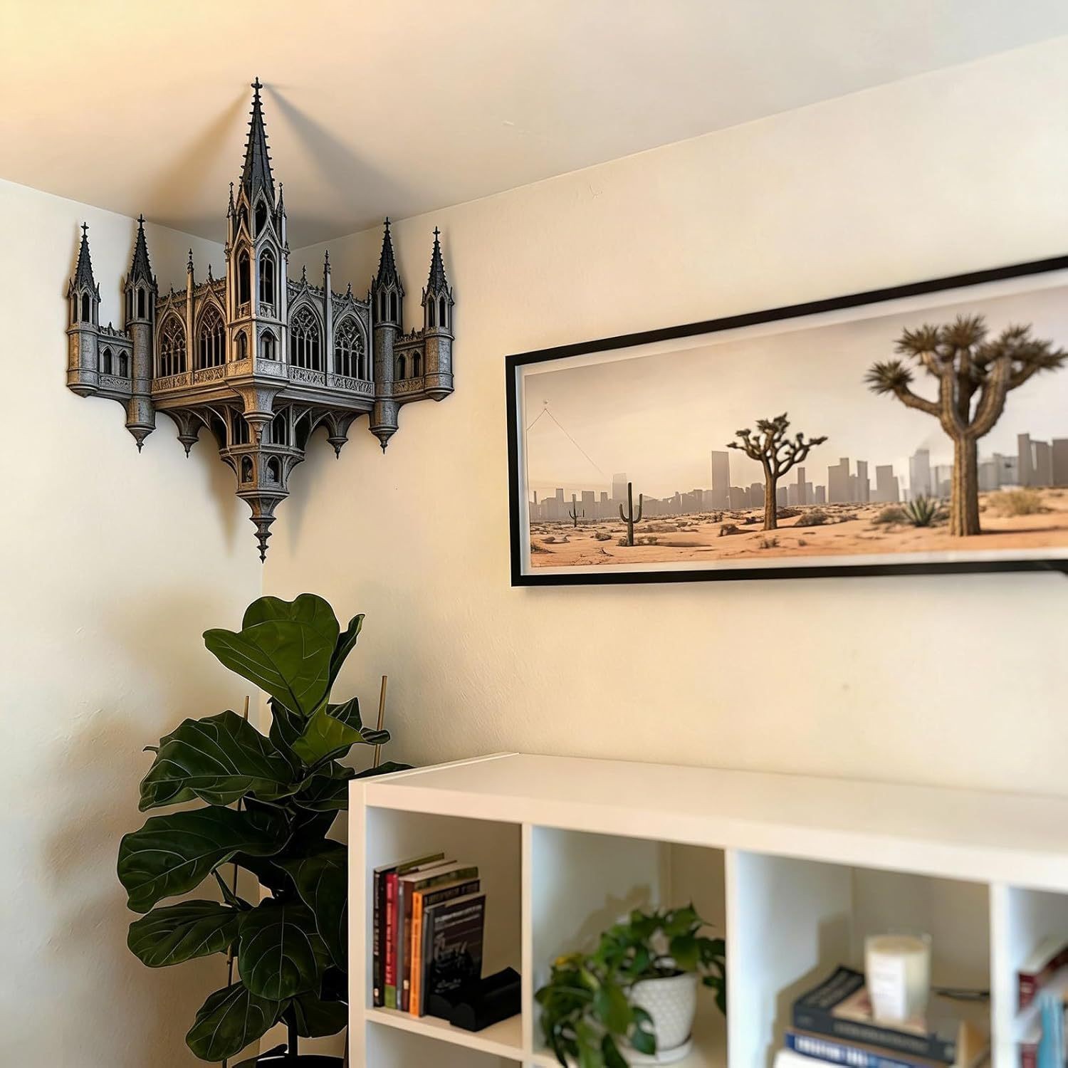 3D Wall Art Optical Illusion Corner Wall Art Gray Black Paper Wall Sticker