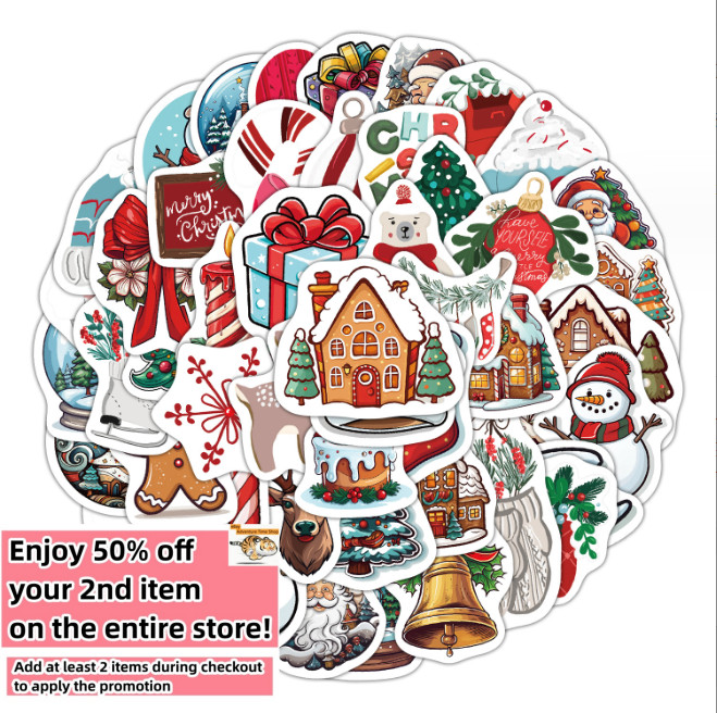 50 Pcs Stickers Xmas Santa Claus Holiday Kids DIY Laptop Phone Luggage Car Vinyl