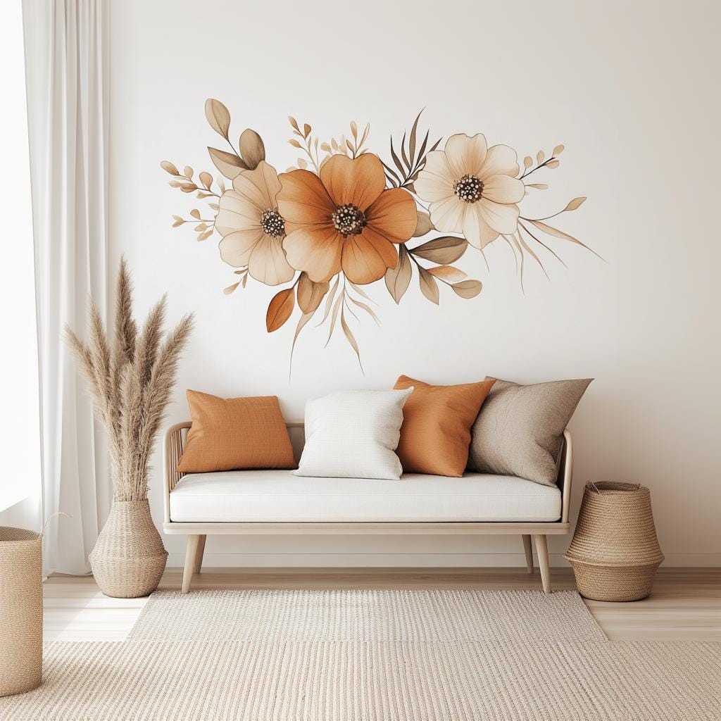Boho Floral Wall Decal | Watercolor Flower Vinyl Sticker